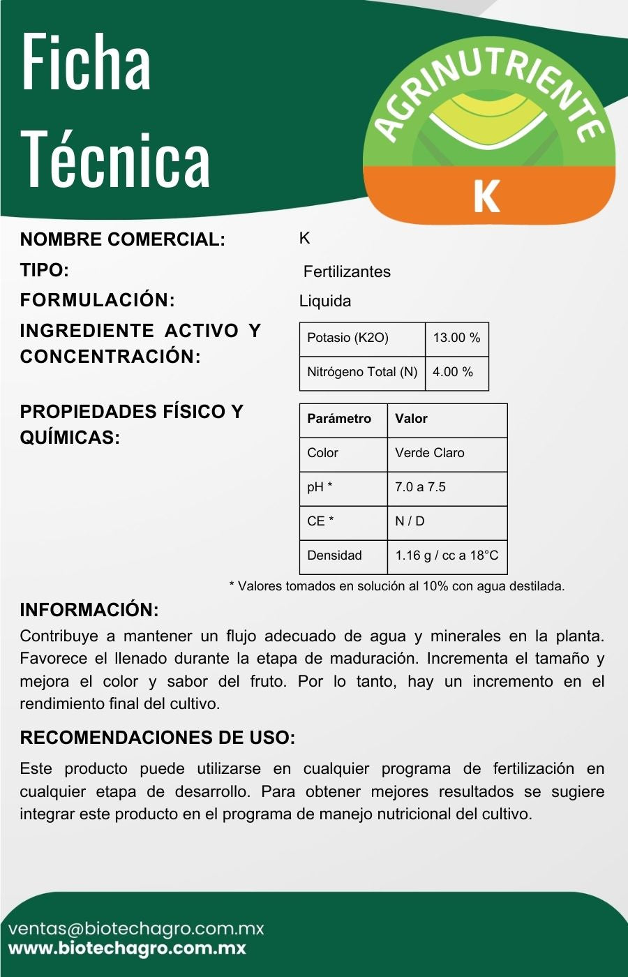 K (Potasio)
